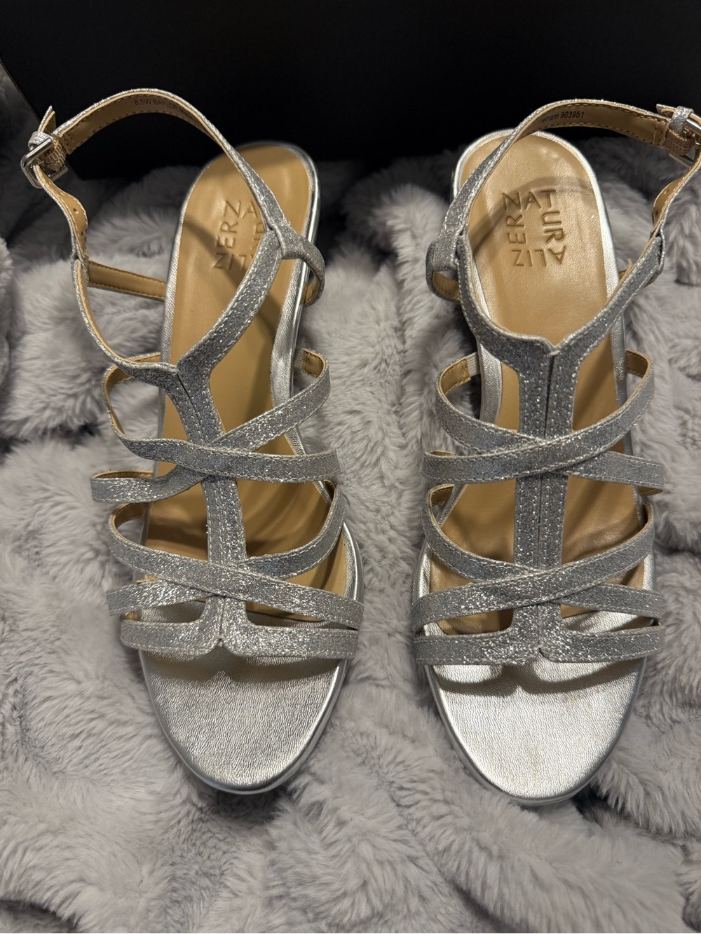 Naturalizer Silver Glitter Strappy Sandals